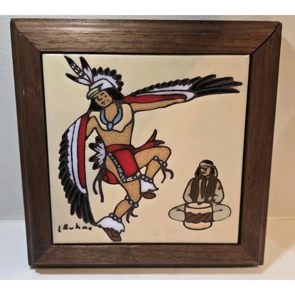 framed ceramic art tile created by Native American artist